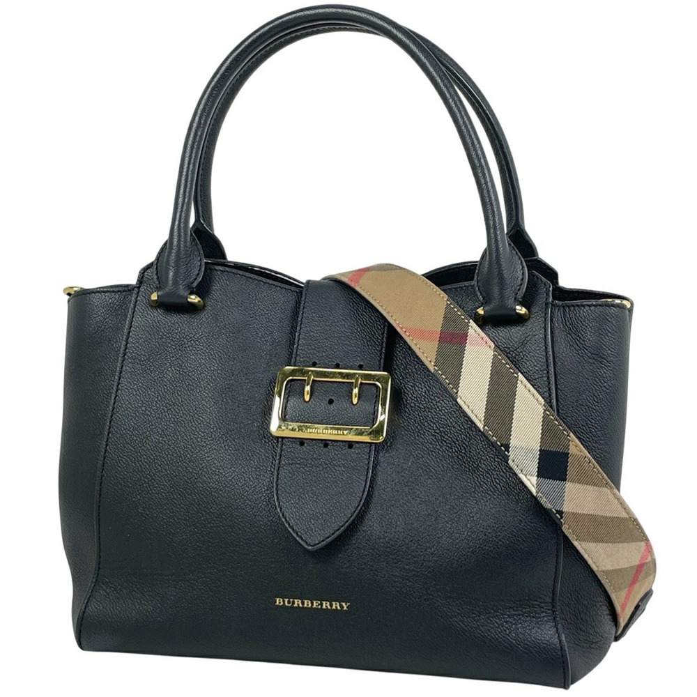 Burberry logo tote bag shoulder handbag leather black